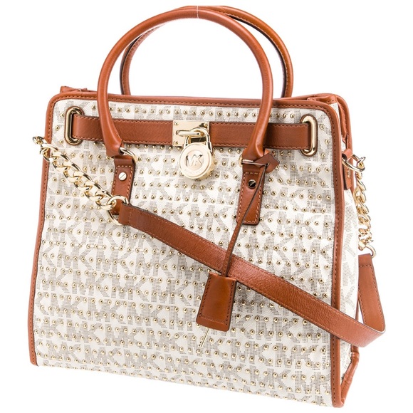 Michael Kors Large Hamilton Vanilla Studded NWT $498 Rare - Picture 1 of 5